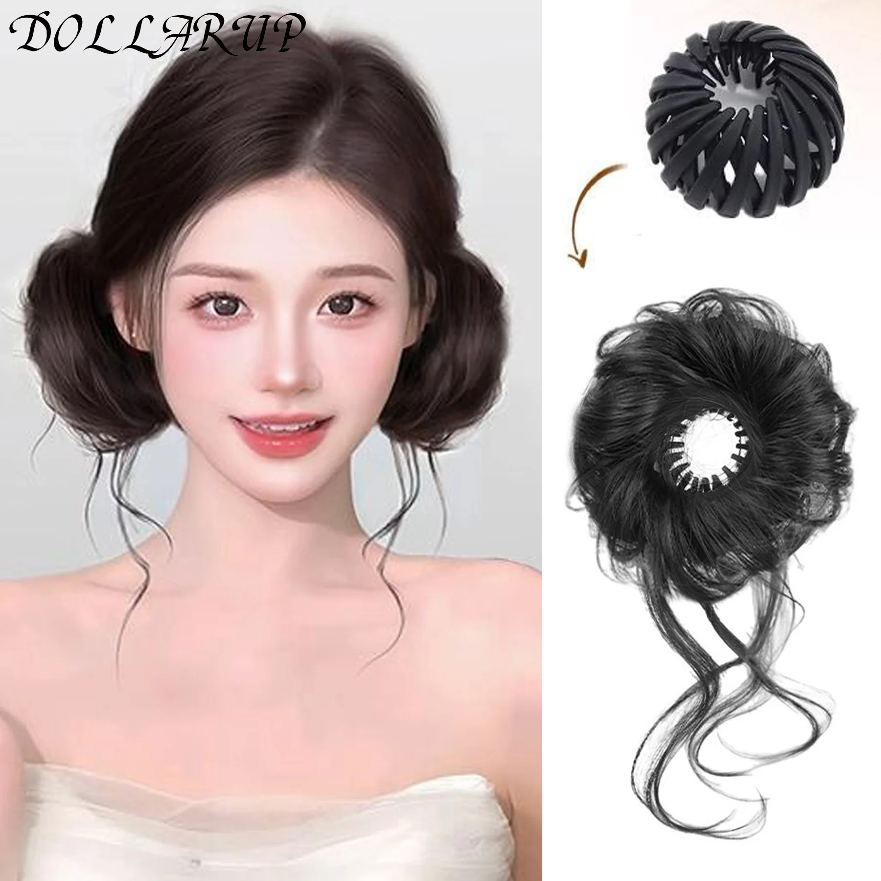 DOLLARUP Dağınık Saç Topuz Saç Teleskopik Parça Kadınlar Için Kabarık Tousled Kabarık Scrunchies Sentetik Dalgalı Toka At Kuyruğu