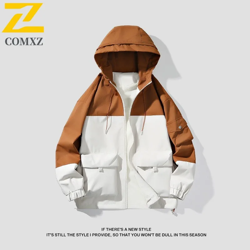 COMXZ 2025 メンズ多用途ファッションジャケット春秋トレンディカジュアルルーズフィットスタイリッシュな軽量コート