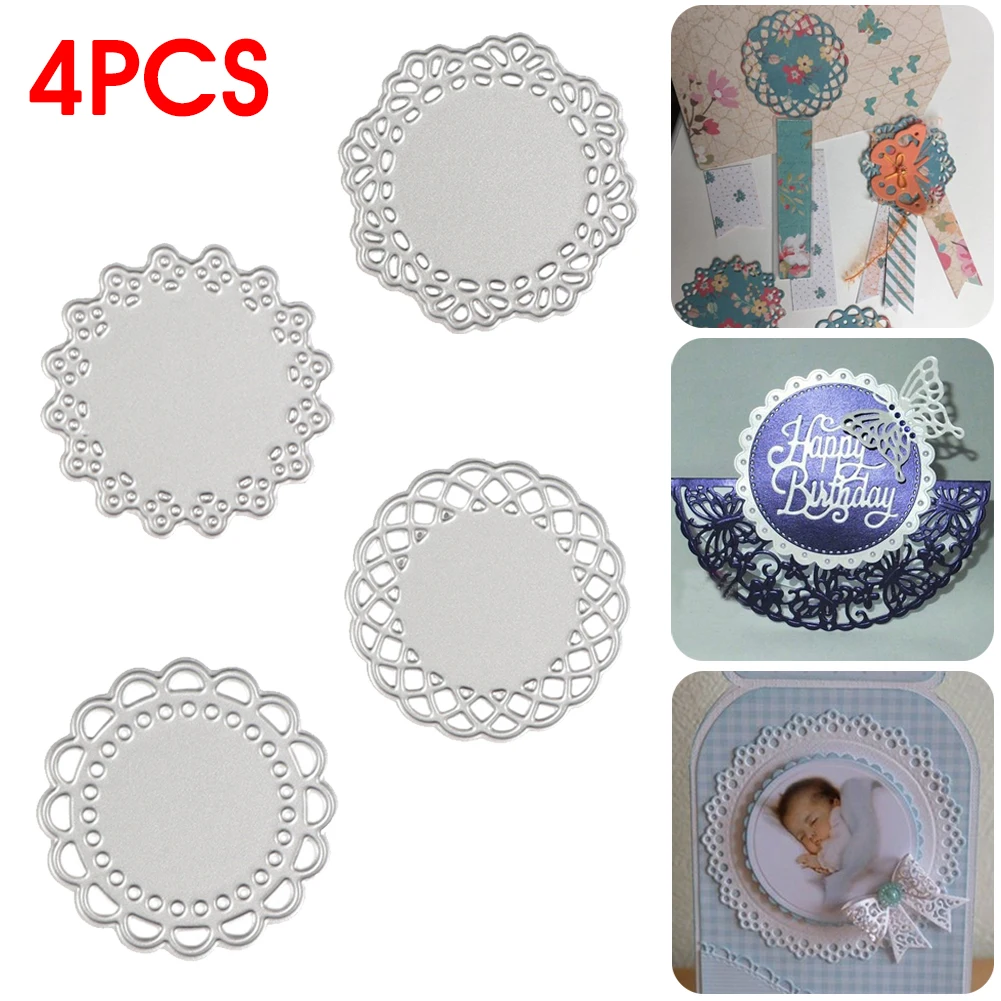 4Pcs DIY Scrapbooking Album Card Craft Template Cutting Die Stencils Lace Edge Carbon Steel Die Cut Frame Embossing Stencils