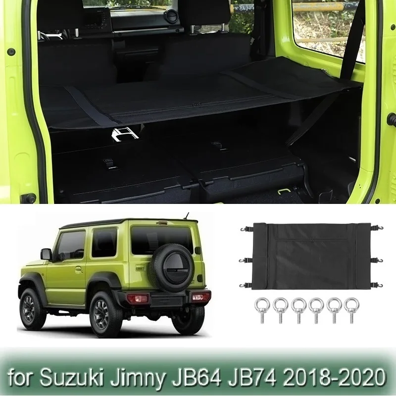 Car Rear Trunk Curtain Cover Storage Bag Net For Suzuki Jimny JB64 JB74 2018-2021 Stowing Tidying Auto Accessories