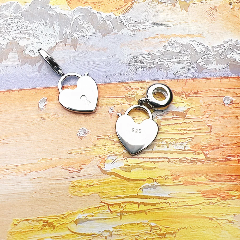 Lockheart Heart Padlock Dangle Charm Pendant Romantic Sterling Silver 925 Fashion Jewelry Women Love Valentine Day Gift