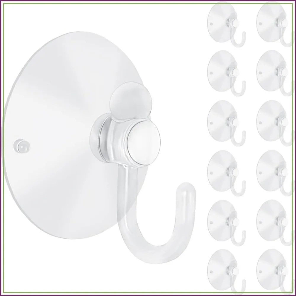 12 Pack 2 Inch Clear Suction Cup Hooks, Heavy Duty for Glass, Wall, Window, Door, Kitchen, Bathroom Decor