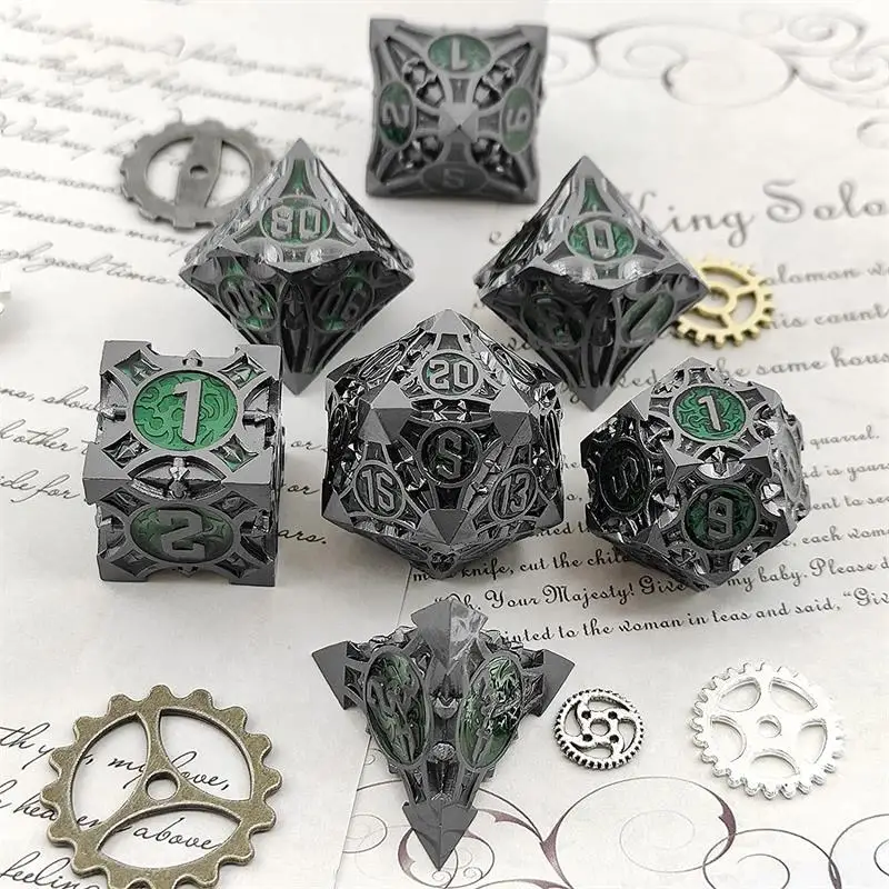 Juego de dados de Metal para D & D, mazmorras y dragones, accesorios de juego de mesa de fiesta populares, juego de rol, 7 piezas