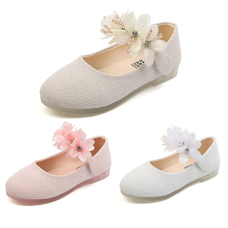 Child Girls Beaded Little Flowers Leather Shoes Girls Princess Shoes Children  Soft Bottom Dancing Shoes