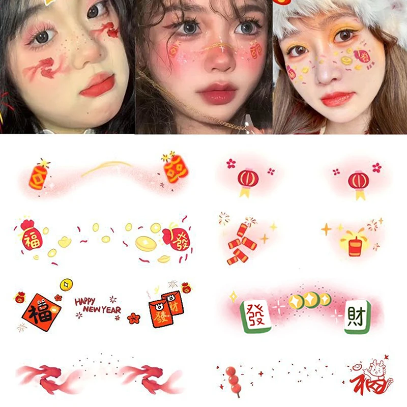 Red Chinese Style Tattoo Stickers Temporary Body Face Fashion Tattoo Sticker Chinese New Year Art Sticker Fake Tattoo