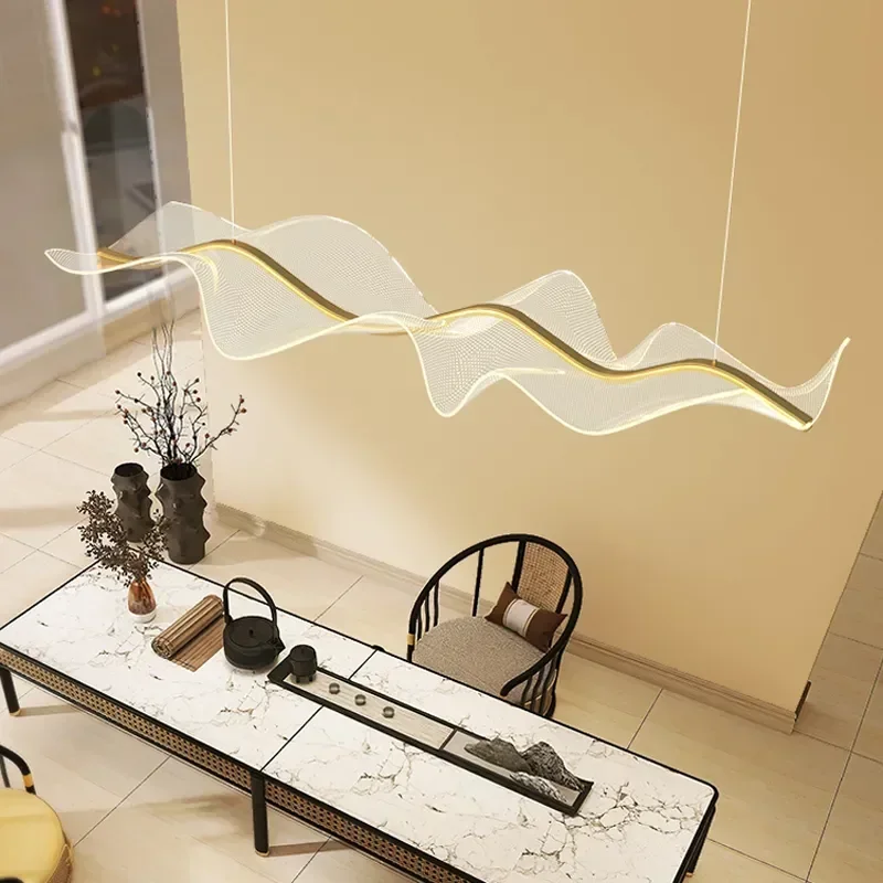 Imagem -04 - Nordic Long Ribbon Chandelier Living Room Lamp Sala de Jantar Home Decor Forma de Onda Led Pendant Lights Pendurado Luminária