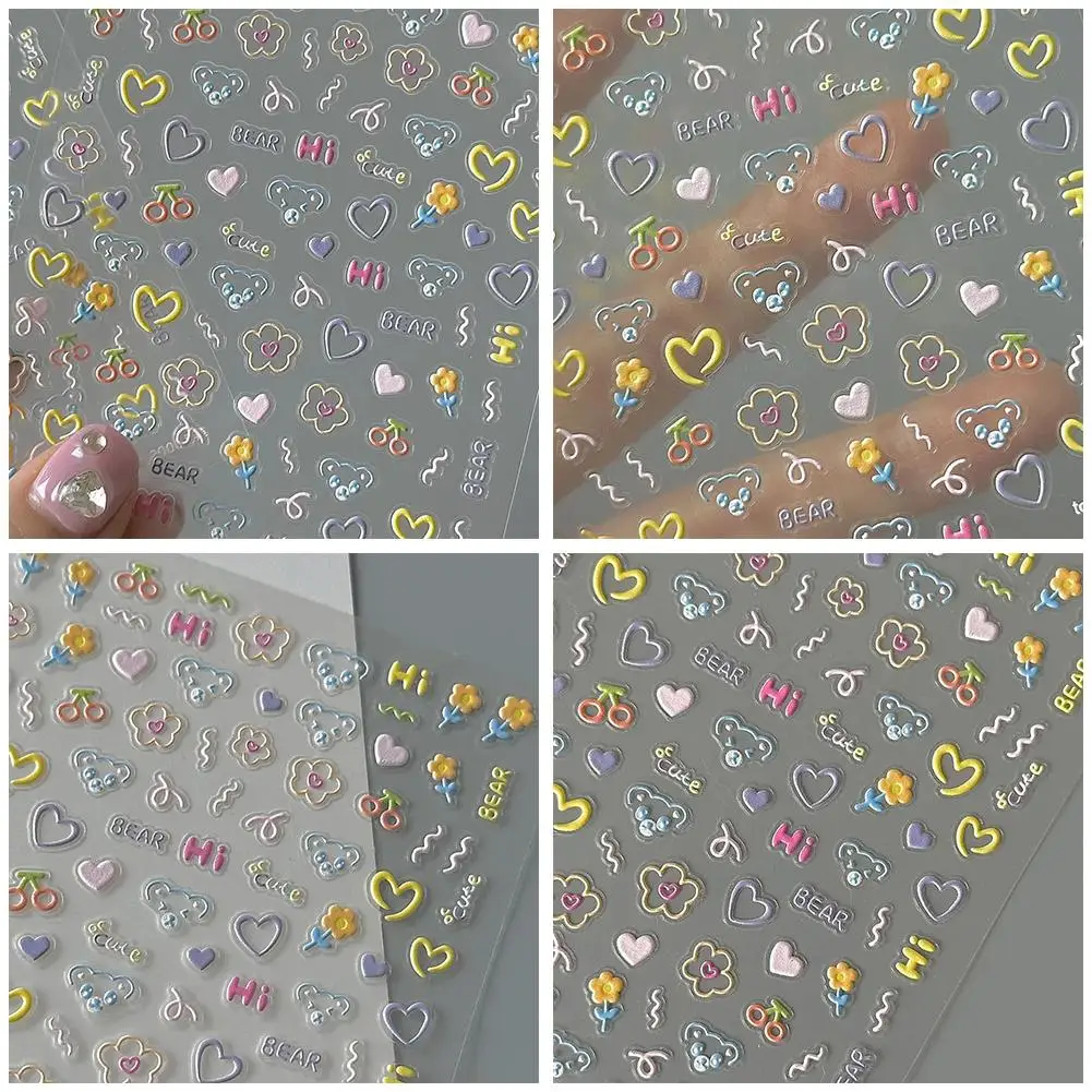 1/3PCS Nieuwe Leuke Nail Sticker Cartoon Zachte Reliëf Cartoon Stickers Zelfklevende Nail Art Decoratie Decal nail Art Sticker