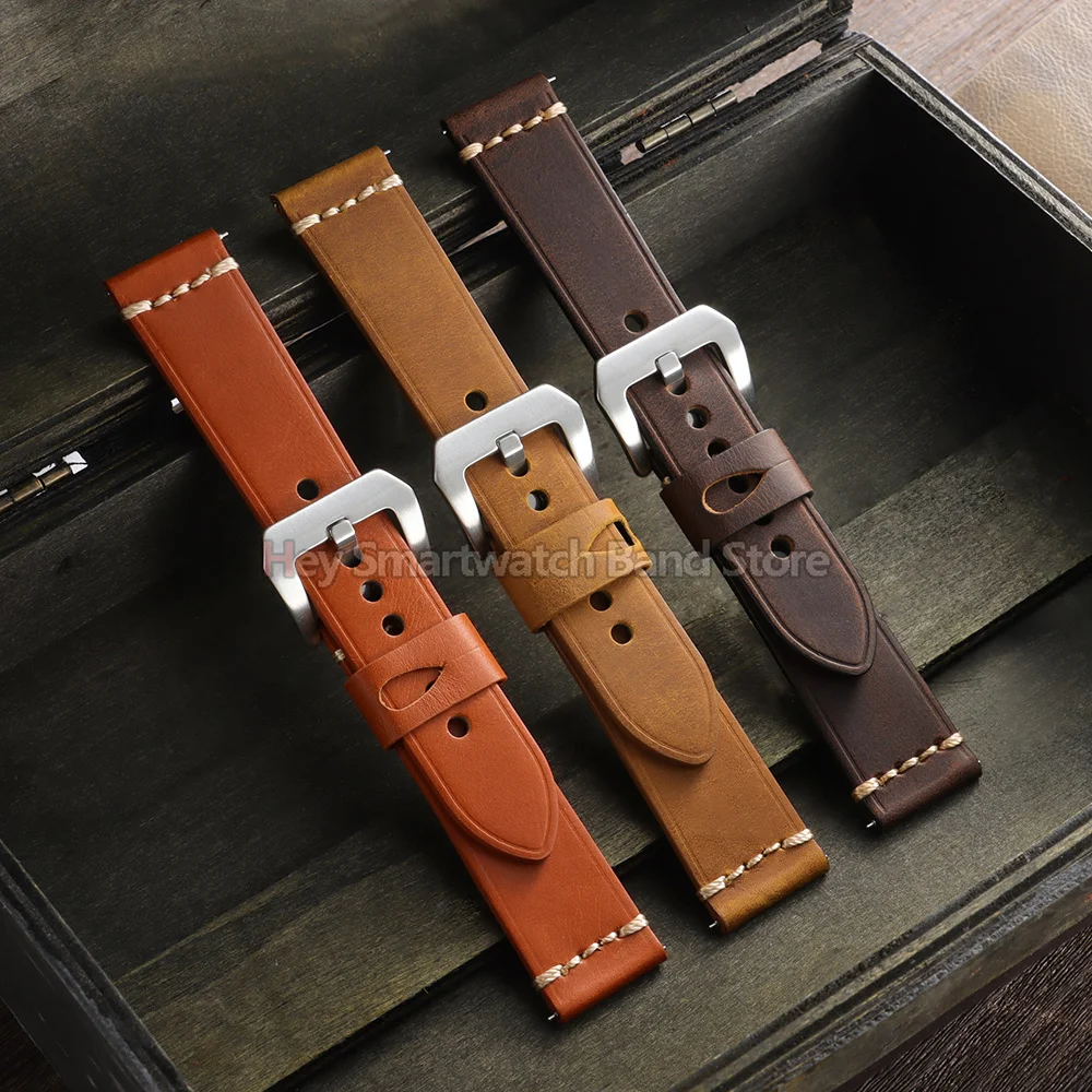 20mm 22mm 24mm Vintage Oil Wax Handmade Leather Watch Band Crazy Horse Cowhide Bracelet Men Women Sport Quick Release Wrist Band