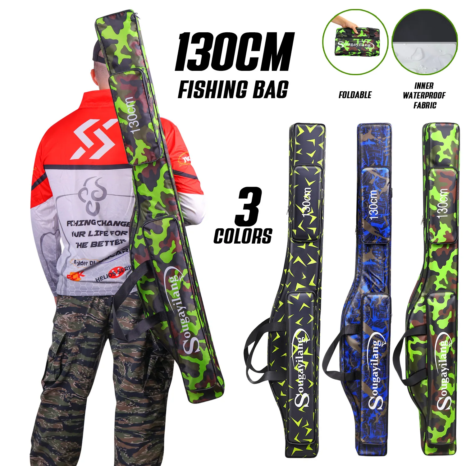 Sougayilang 80/130cm Fishing Rod Storage Oxford Bag Large Capacity Fishing Rod Bag Fishing Gear Organizer Carp Fishing Bag Pesca