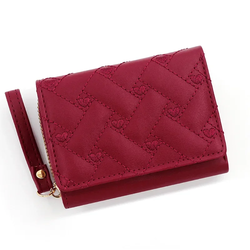 Retro Embroidery Women\'s Short Wallets Luxury Zipper Card Bag Female Short Wallets Girls Coin Purse Designer Wallets with Strap