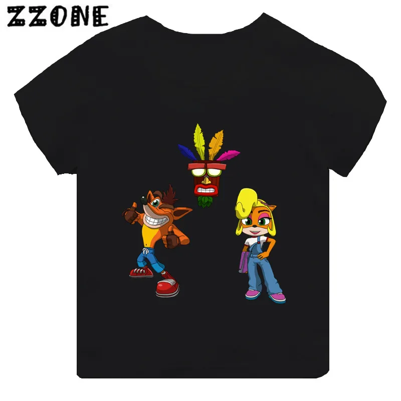 Hot Sale Game Crash Bandicoot Print Cartoon Kids T-shirt Girls Clothes Baby Boys Black Short Sleeve T shirt Children Tops,TH5872