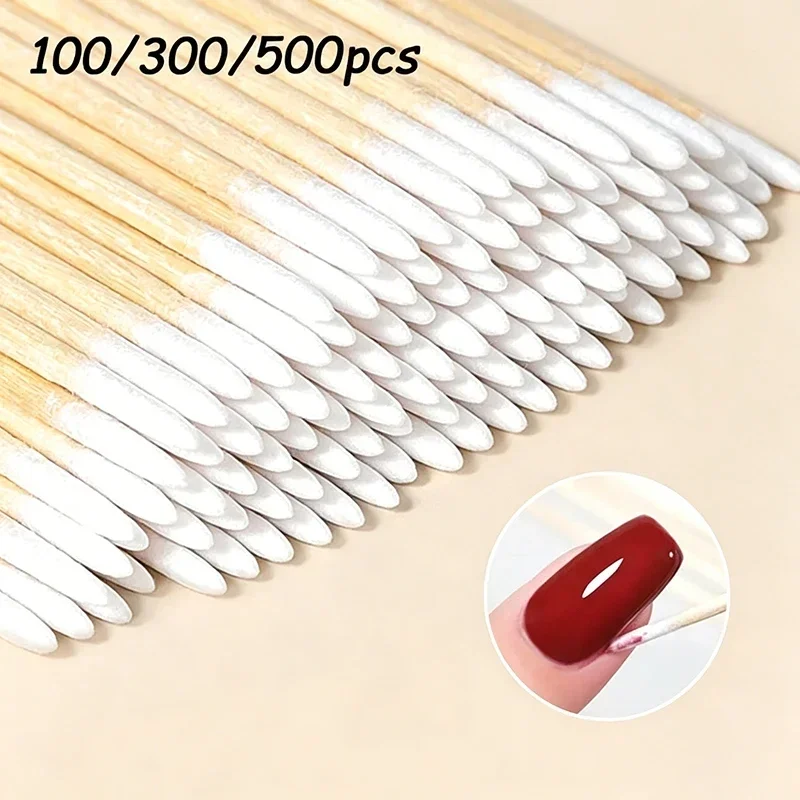 100/300/500Pcs Nails Wood Swab Cleaning Sticks Wooden Cotton Head Bud Tip Manicure Detail Corrector Nail Polish Remover QJB01