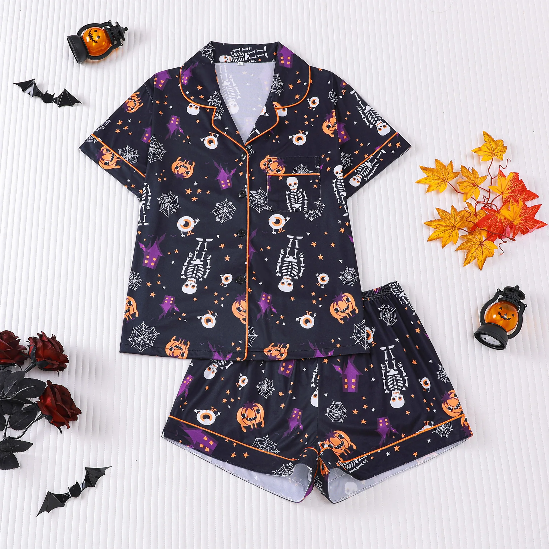 

New Halloween Pajama Printed Short Sleeved Women Home Outfit Set Pajamas for Women Sleepwear