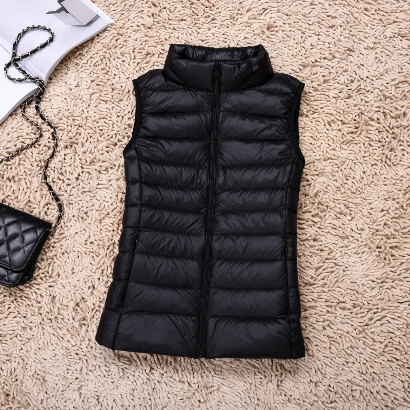 New Women\'s Lightweight Vest Down Jacket  Sleeveless Warm Autumn and Winter Short Style Stand Up Collar Down Jacket for Women