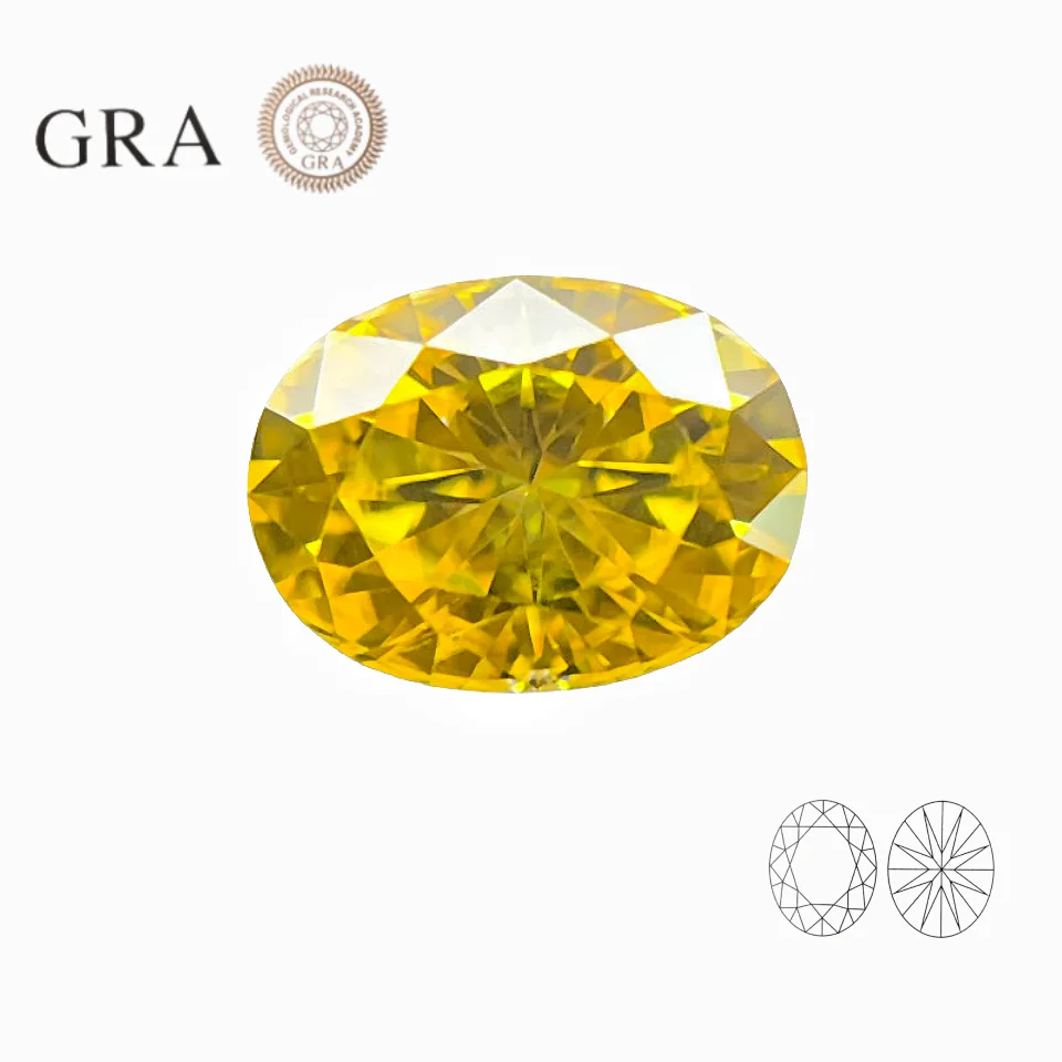 

Yellow Color Moissanites Stone With GRA Certificate Precious Gems Exquisite Oval Shaped For Diamonds Ring Make