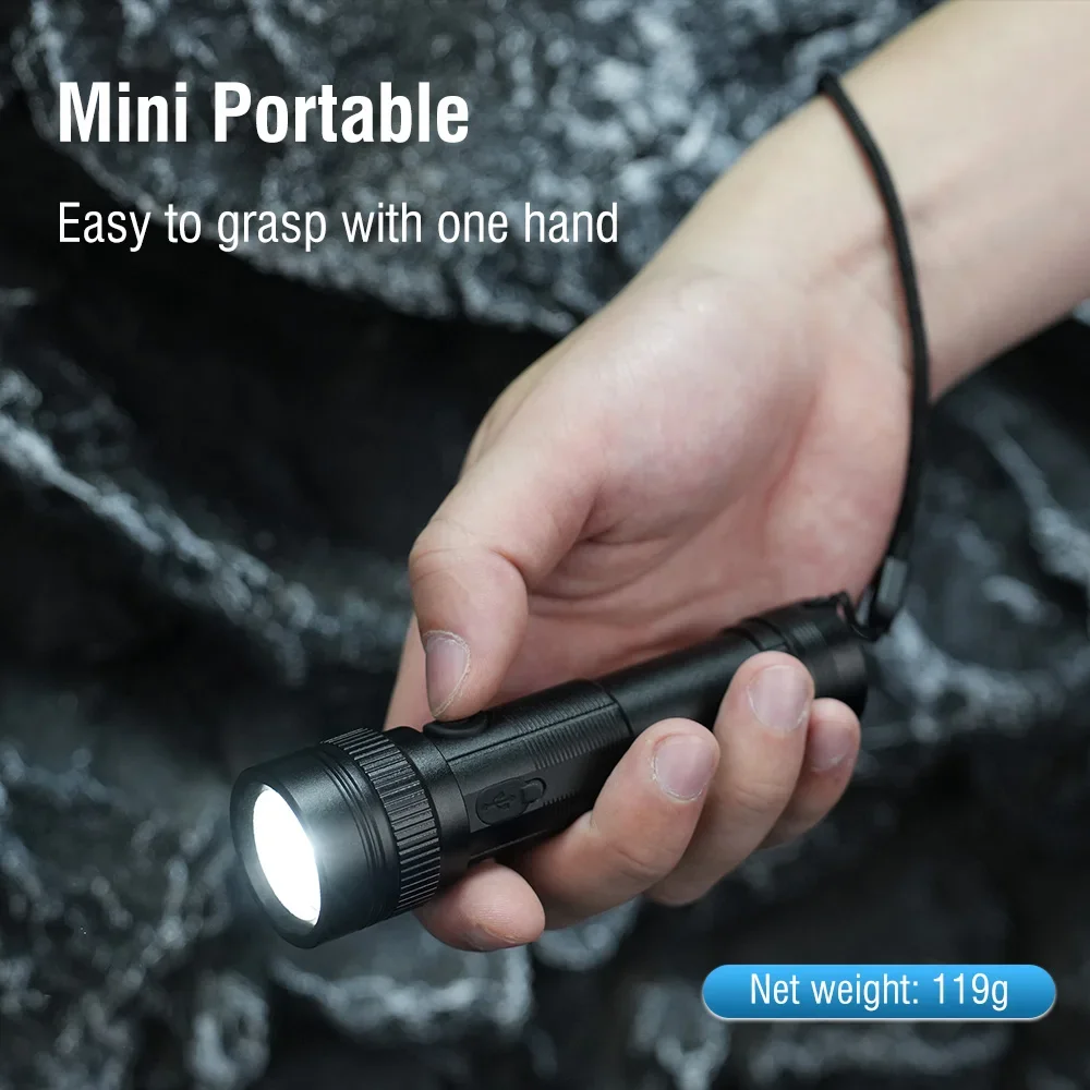 BORUiT ST12 LED Flashlight 500LM 18650 Zoom Torch 4 Lighting Modes Type-C Charging Built-in Battery Camping Fishing Lantern