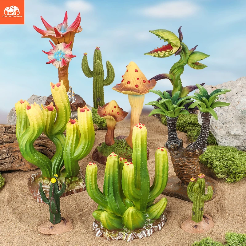 Simulation Solid Forest Chomper Mushroom Farm Scene Series Animals Model Cactus Trees Action Figures Miniature Cute Kid Toy