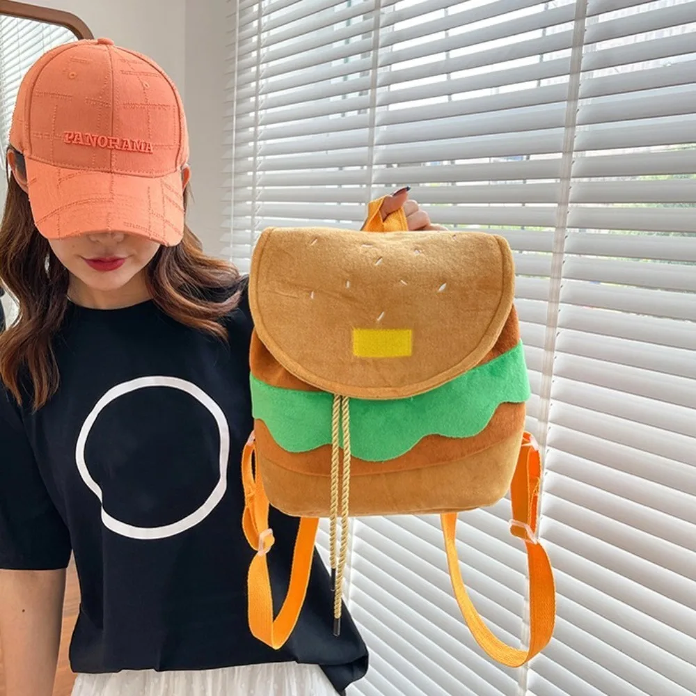 Large Capacity Hamburger Backpack Cartoon Hamburger Adjustable Travel Backpack Multi-Function Drawstring School Bag Adults