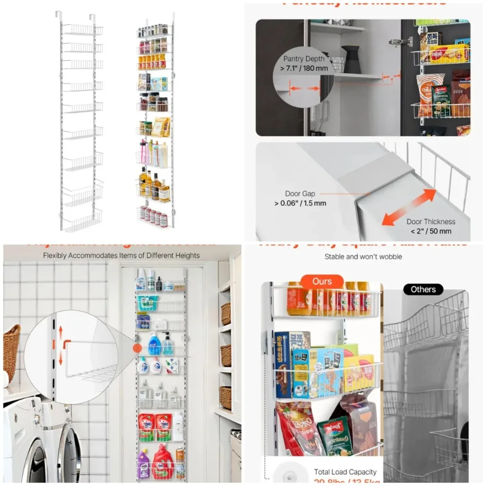 

9-Tier Over the Door Pantry Organizer Hanging Storage Rack Adjustable Kitchen
