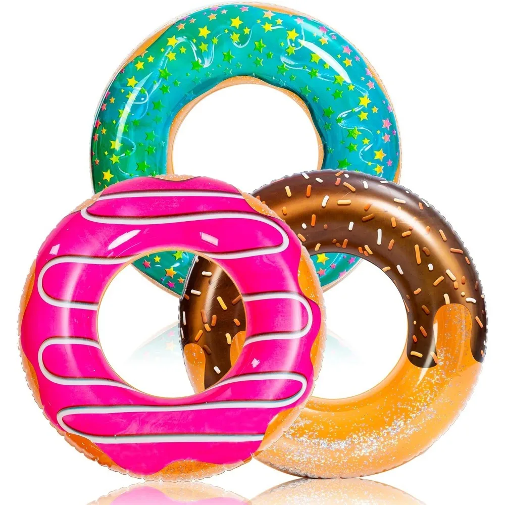 

Donut Pool Float with Glitters 32.5” (3 Pack), Funny Tube Toys for Swimming Pool Party and Donut Party Supplies