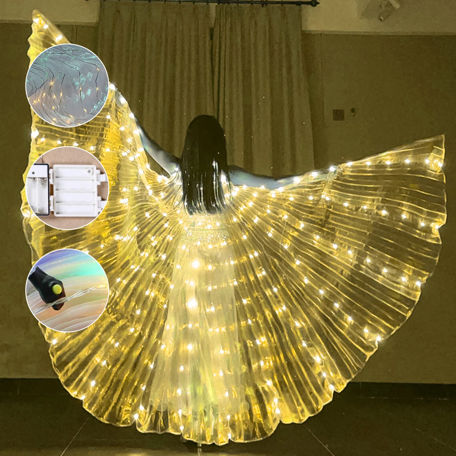 أجنحة إيزيس LED أجنحة الرقص الشرقي أجنحة الفراشة الملونة مع عصي تلسكوبية متوهجة تضيء زي الأداء للأطفال والكبار