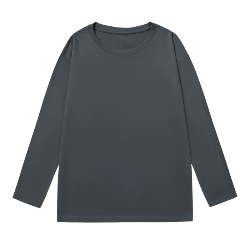 تي شيرت نسائي جديد بأكمام طويلة لعام 2025 تي شيرت نسائي غير رسمي 230 جرام ملابس علوية نسائية أساسية باللون الأبيض والأسود