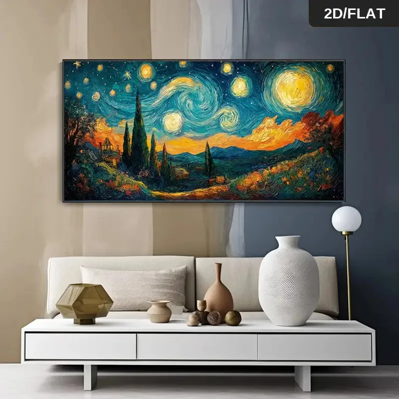 2D/Flat Large Abstract Van Gogh Starry Night Canvas Wall Art - Unframed Modern Swirling Sky Canvas Prints for Living Room Decor