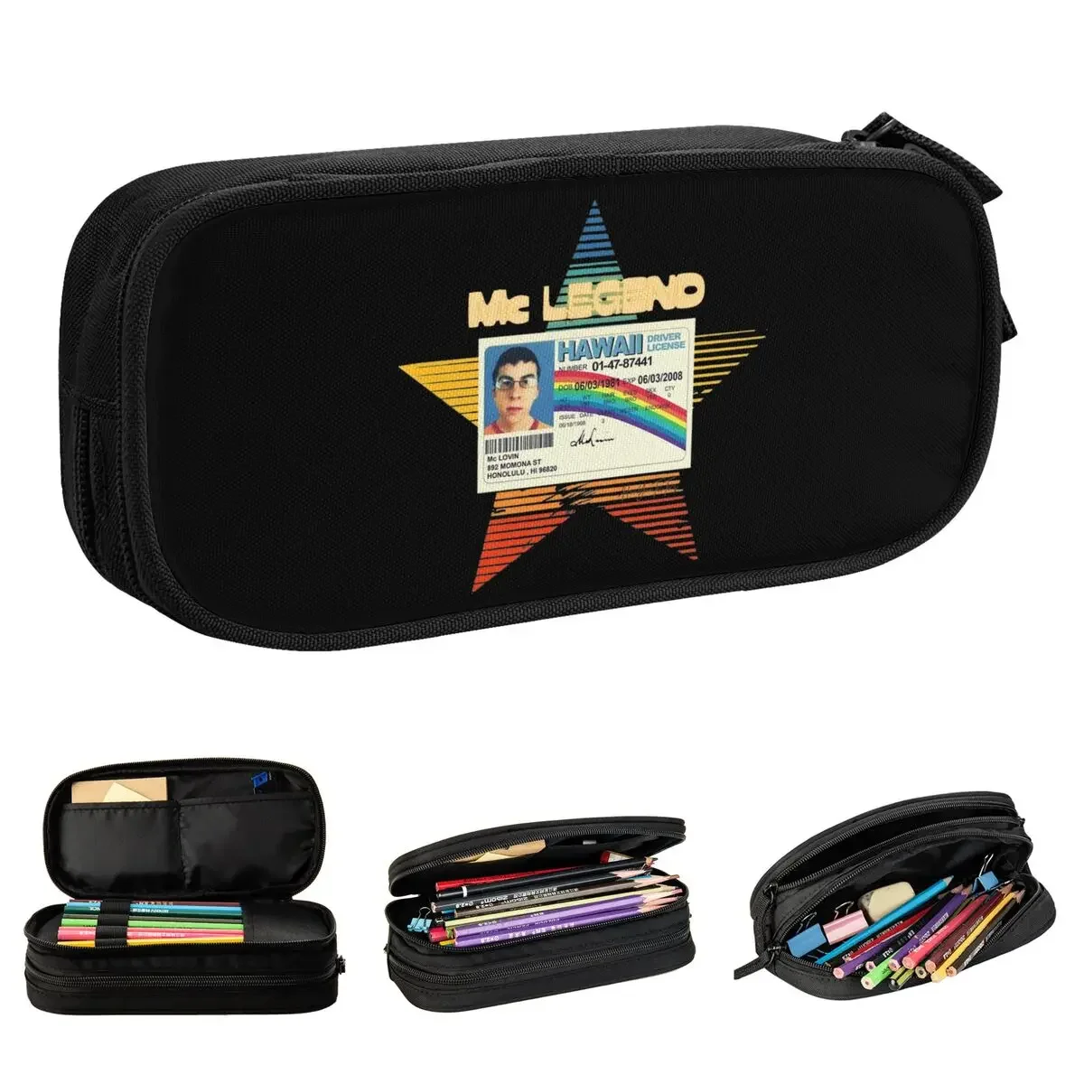 Fake ID Mclovin Superded Pencil Cases Pen Box Bag Girl Boy Large Storage Students School Zipper Pencilcases