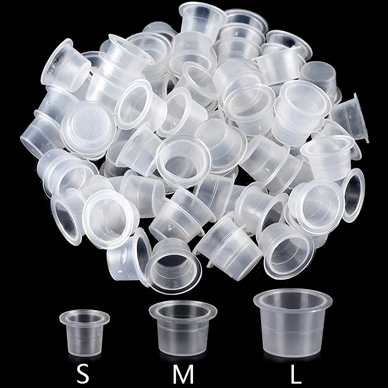 

100pc Plastic Disposable Microblading Tattoo Ink Cups Set Permanent Makeup Pigment Clear Holder Container Cap Tattoo Supplies