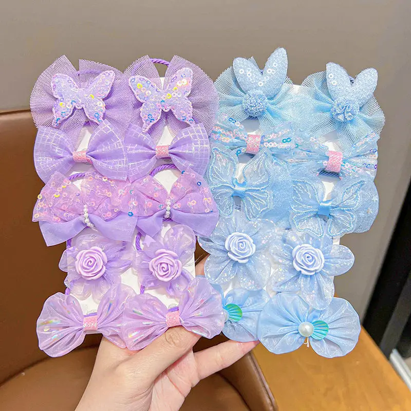 10Pcs/Set Girl Cute Flower Hair Bands Colorful Ponytail Holder Rubber Bands Children Soft Scrunchies Kids Hair Accessories