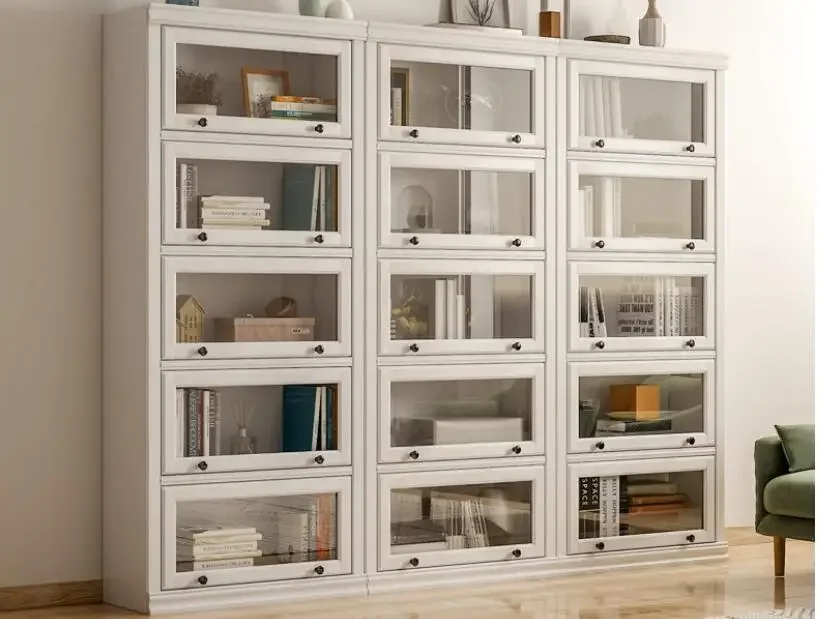 Solid Wood Bookcase Dustproof Glass Door Bookshelf Shelf with Door Floor Display Cabinet Children's Cabinet Storage Cabinet Hous