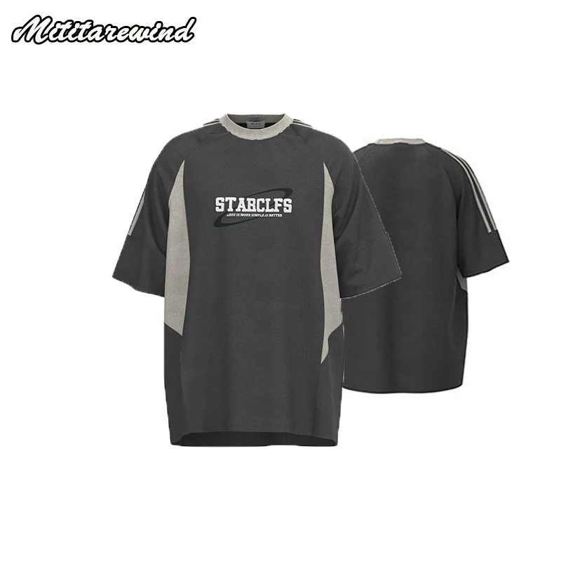 

Футболка мужская и женская свободного кроя, повседневный топ в спортивном стиле, с контрастными буквами, из чистого хлопка, с коротким рукавом, Y2k, на лето