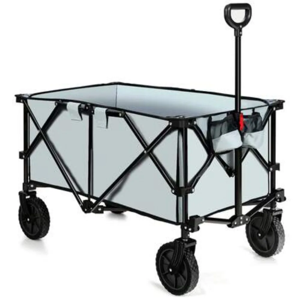Foldable Utility Wagon Cart with Side Storage Pockets and Detachable Cover Bag, 360 Degree Swivel Wheels, Adjustable Telescoping Handle, Collapsible Outdoor Trolley for Camping, Beach, Gardening, Shopping, Sports Events and Picnics