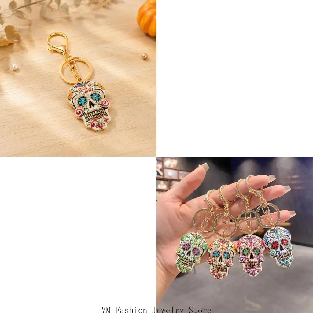 Halloween Keychain Skull Charm with Clasp for Bags and Pouches D0UB