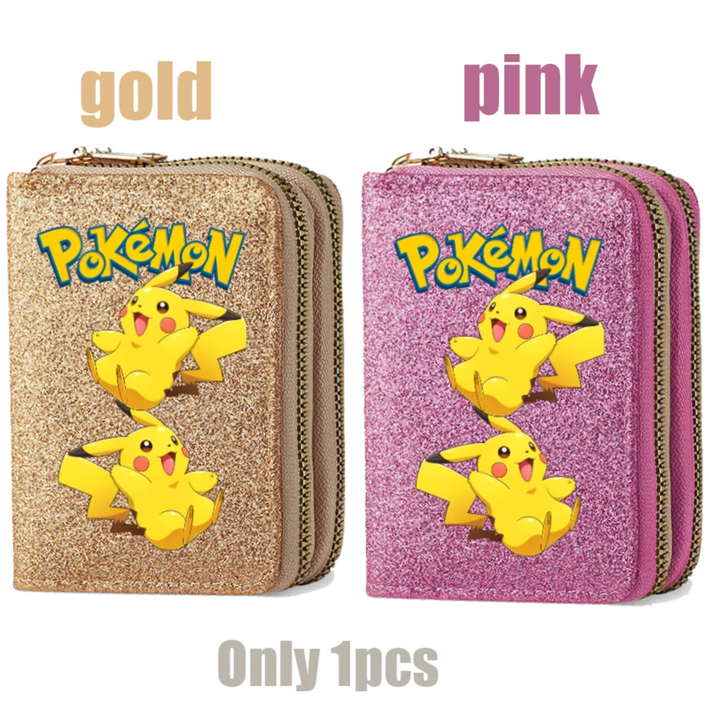 Print Coin Purse Poke Mon Holiday Gifts Multi-layer Wallet Zipper Card Bag Gold Pink Birthday Card Storage Bag Holiday Gift view 4