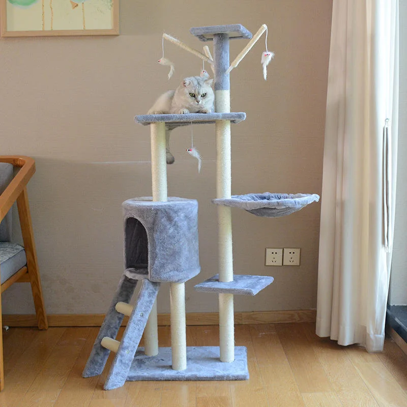 Factory Direct Cat Scratching Post Climbing Tree House Modern Luxury Tower Scratching Post Cat Trees & Scratcher Wood Cat Trees