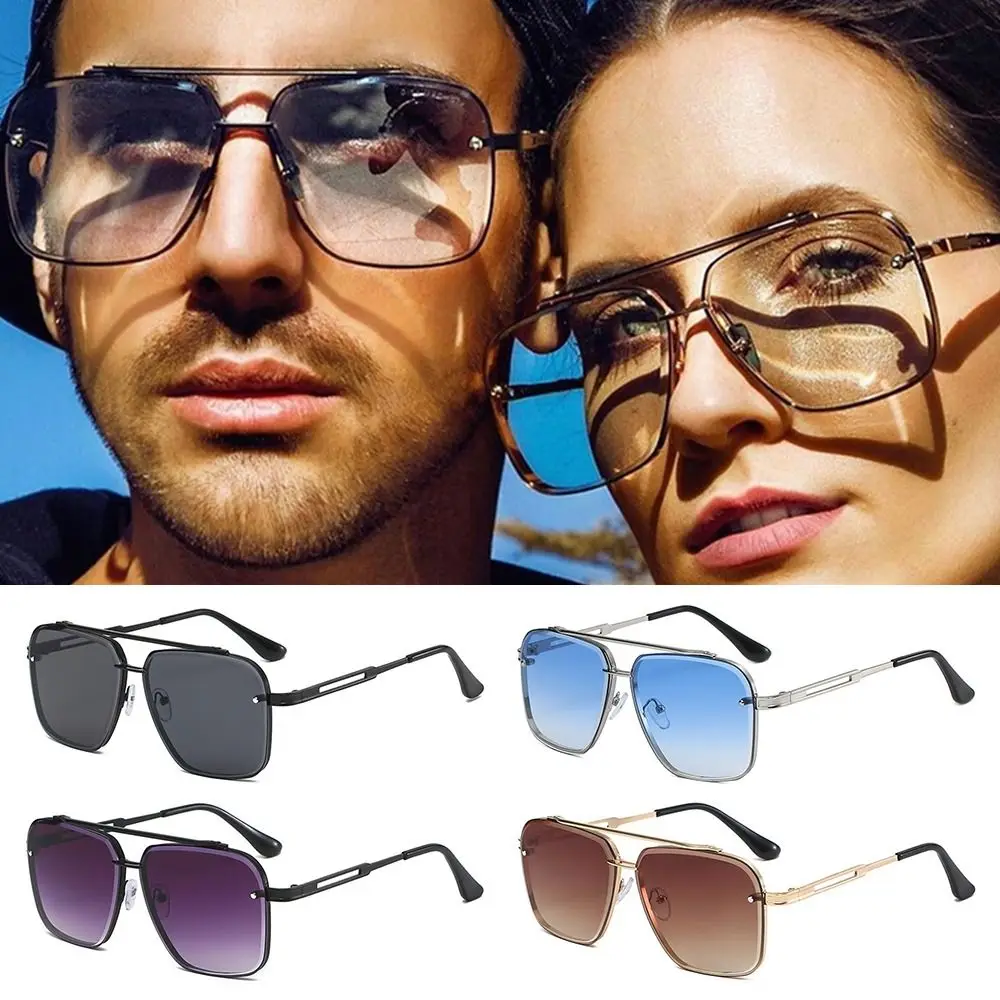 Gafas de sol cuadradas de gran tamaño con gradiente, lentes de sol con montura de Metal grande, clásicas, para conducir, viajes, protección UV400