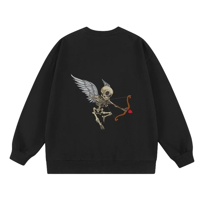 2025 Spring Autumn Sweatshirt Skeleton Cupid Graphic Pullovers Trendy Streetwear Comfortable Loose Fit Fashion Casual Sportswear