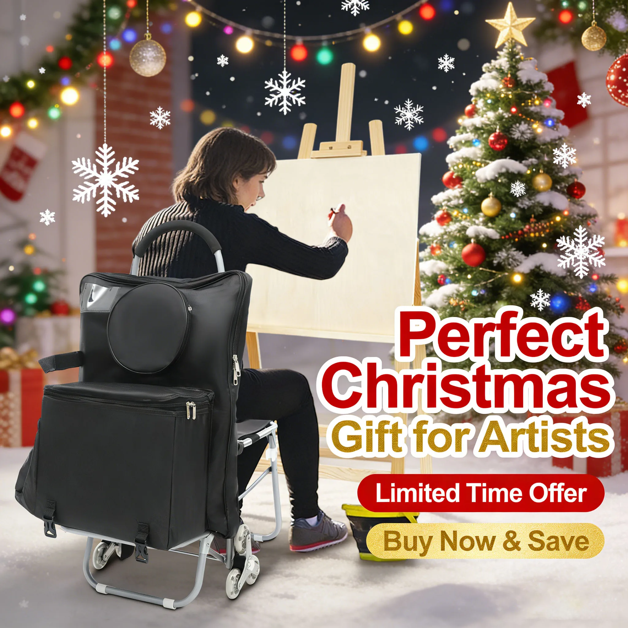 

Art Cart, универсальная тележка со съемной сумкой-рюкзаком, мобильный мольберт и органайзер для художественных принадлежностей на колесах, черная тележка на колесиках, Рождество