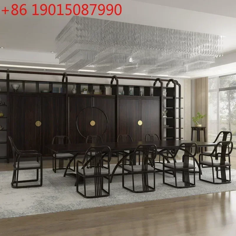 Modern designer solid wood conference table bookcase combination business negotiation meeting desk