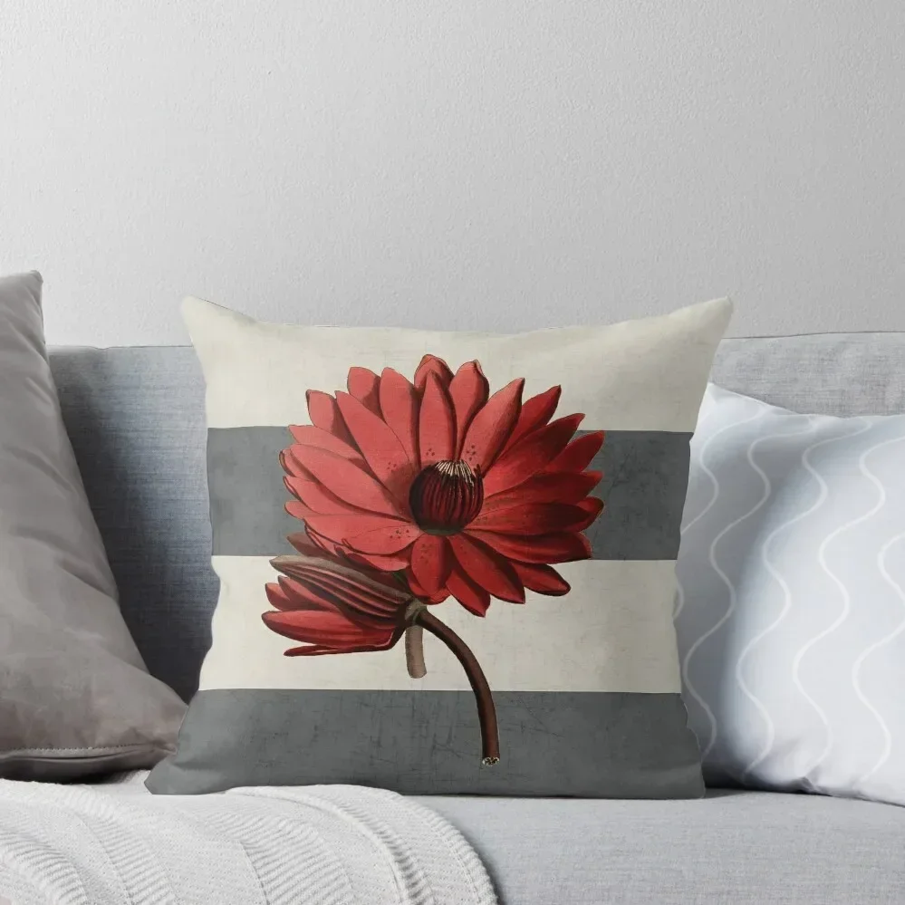 

botanical stripes - red water lily Throw Pillow Luxury Cushion Cover Decorative Sofa Cushions pillow