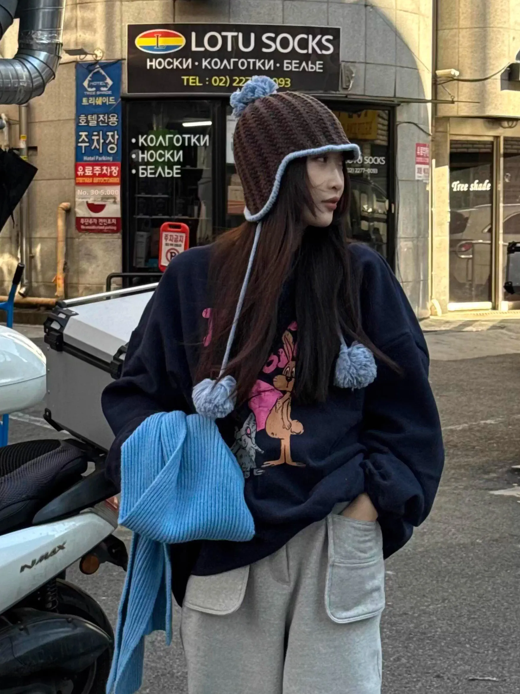 이스트 토데이 히트 카툰 프린트 라운드 넥 스웨트셔츠 순면 루즈핏 캐주얼 가을 겨울 여성 패션 스트리트웨어