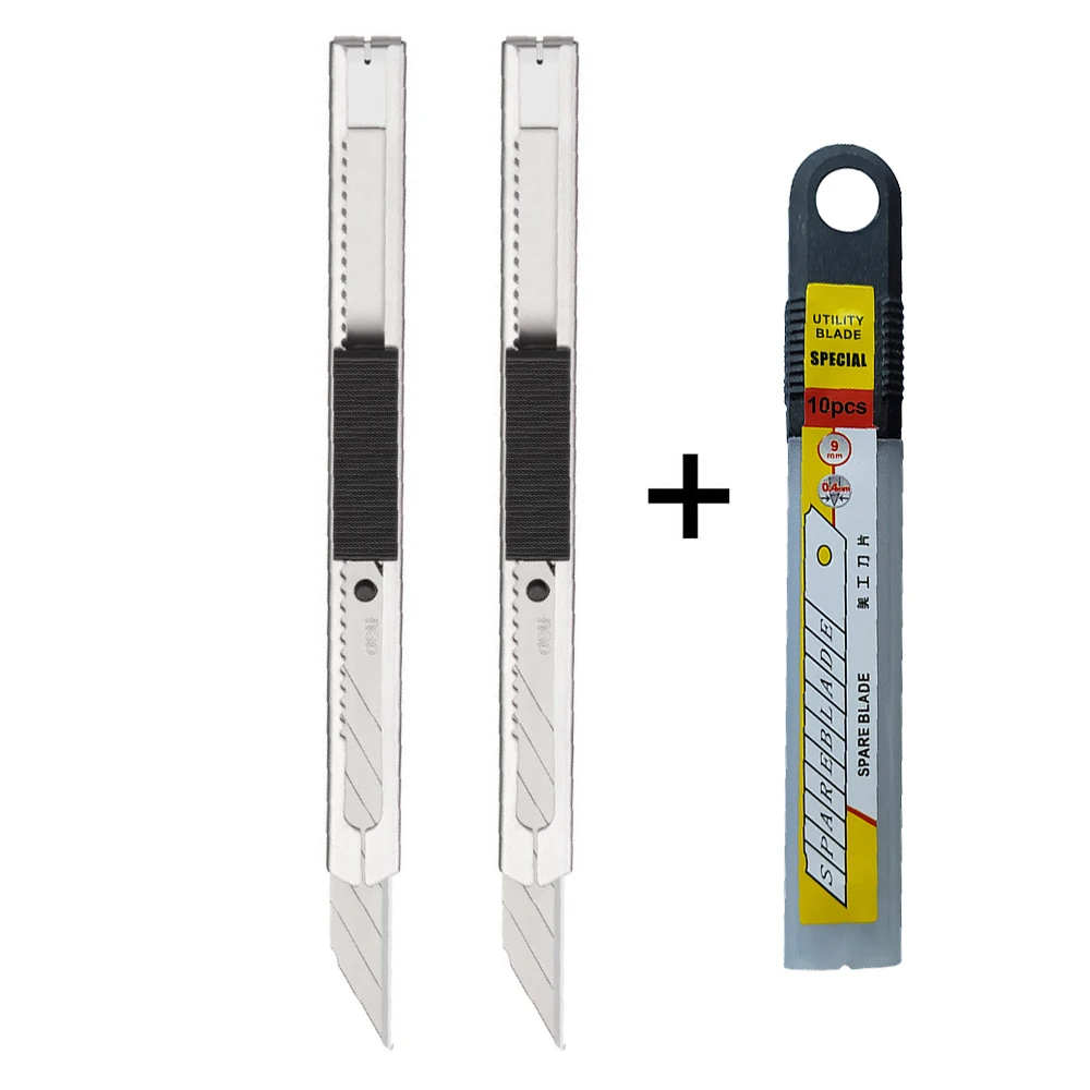 

2pcs Knives 10pcs 30 Degree Stainless Steel Blades Sharp Pocket Mini Auto-lock Utility Knife Diy Vinyl Wrap Art Cutter 2E02+E03