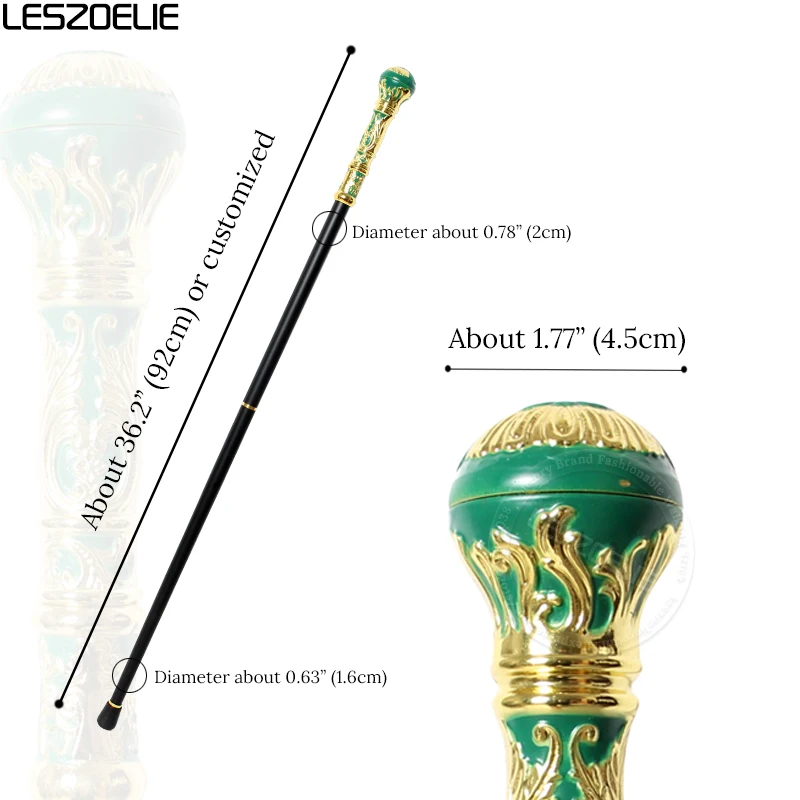 عصا مشي أنيقة فاخرة باللونين الذهبي والأخضر مقاس 92 سم قابلة للفصل للرجال والنساء عصا حفلات عصرية عتيقة