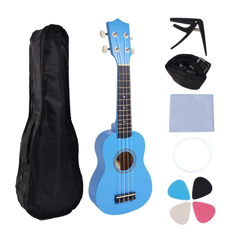 

21 Inch Ukulele Set For Beginners 4-String Small Guitar Basswood Ukulele With Carry Bag Clip And 4 Picks-Blue Durable