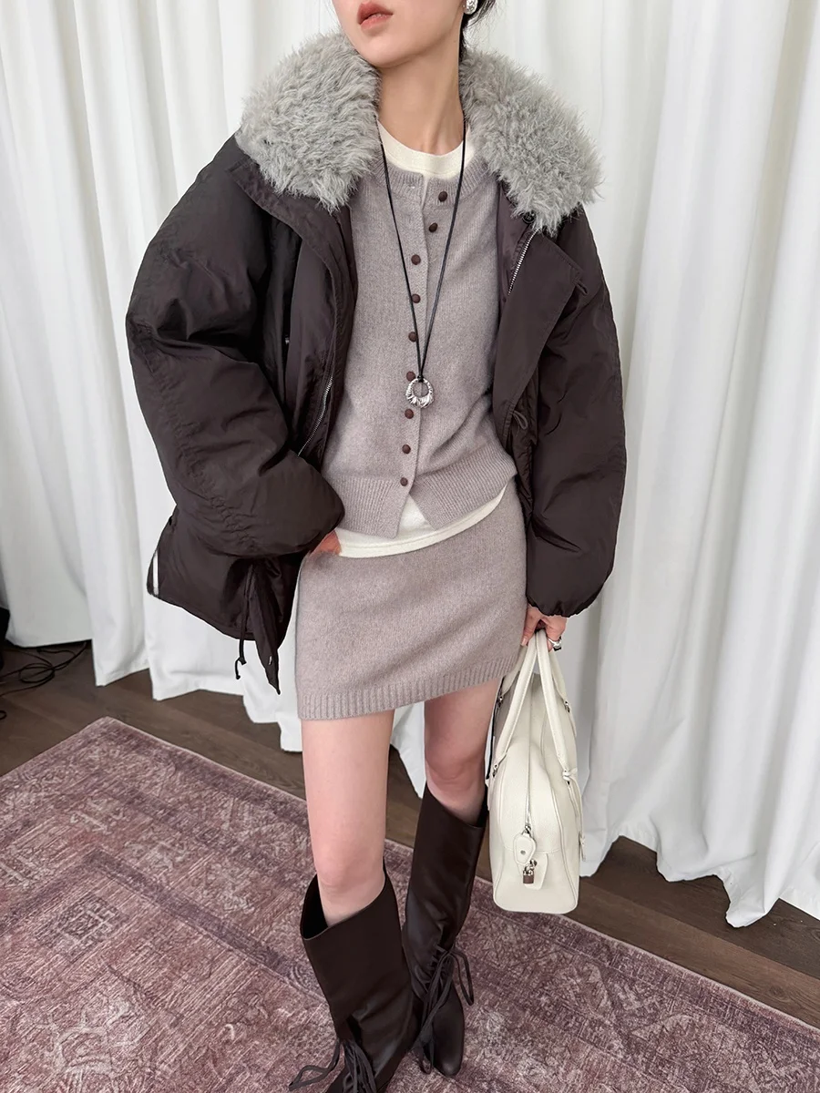 

Женская парка-пуховик Wing с поясом на талии, меховым воротником, 90% белым утиным пухом, теплая зимняя верхняя одежда на молнии, длинная модель