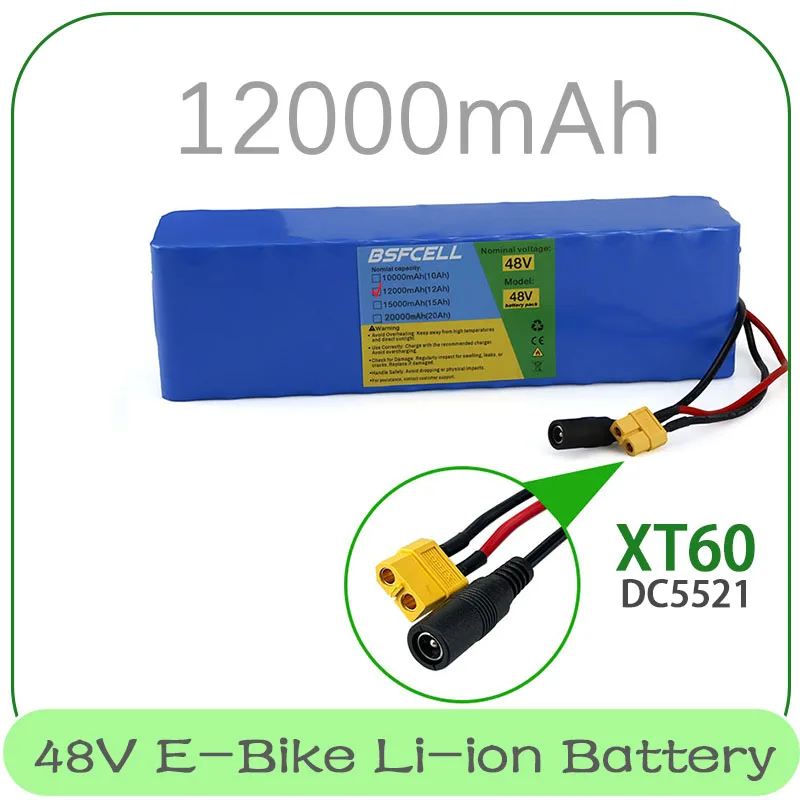 

High Power XT60+DC5521 E-Bike Battery 48V Li-ion 12000mAh Connector and BMS