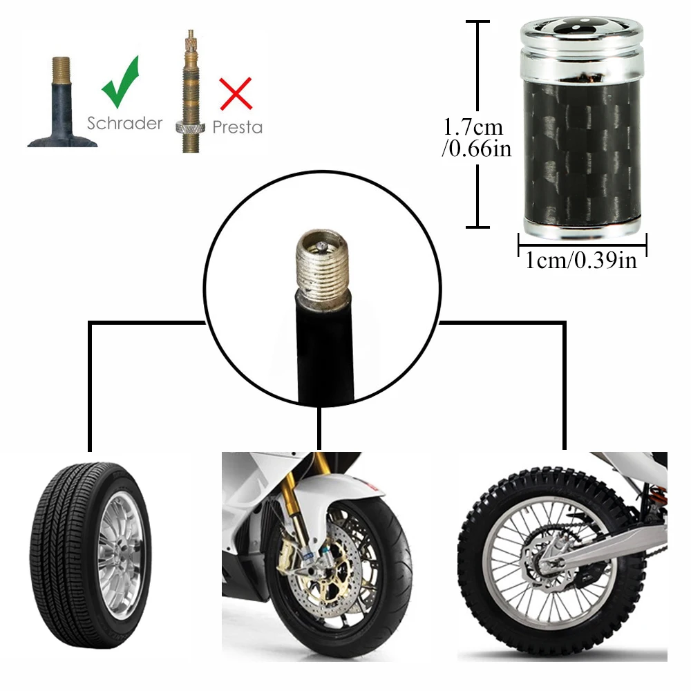 4Pcs/Set Black 8 Style Fashion Car Wheels Tires Valve Cap Carbon Fiber Dust Cover for Universal Auto Truck Bike Motorcycle