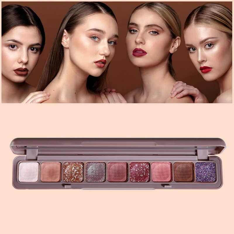 9 Colors Travel Size Mini Gliltter Eyeshadow Palette Matte Shimmer Nude Make Up Palette Long Lasting Blendable Women Cosmetic