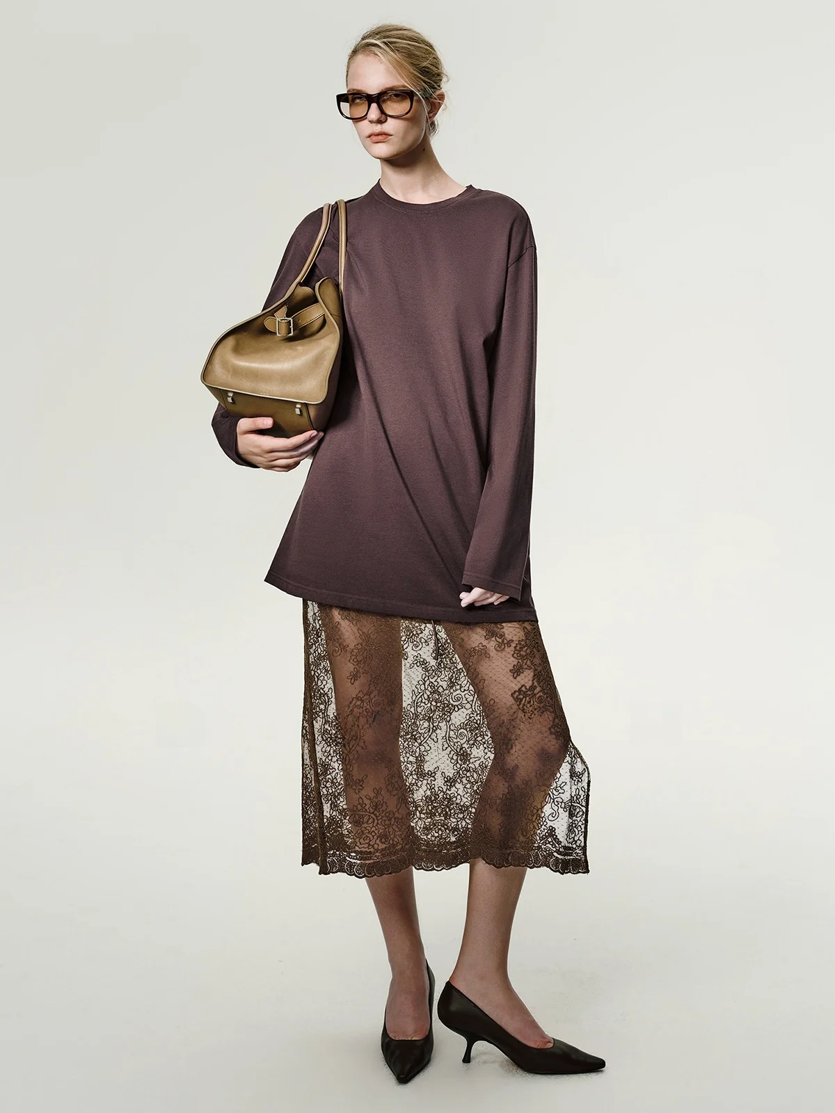 

Комплект DMON: повседневная футболка из шелка и хлопка, юбка с кружевом высокой плотности, женский свободный топ с длинным рукавом